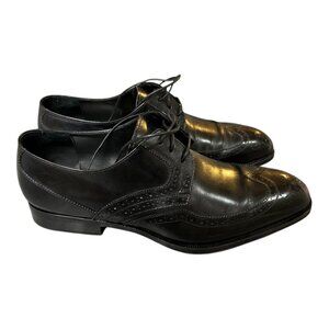 Salvatore Ferragamo Black Calfskin Leather Lace-Up Derby Shoes w/Wingtip Toe Cap